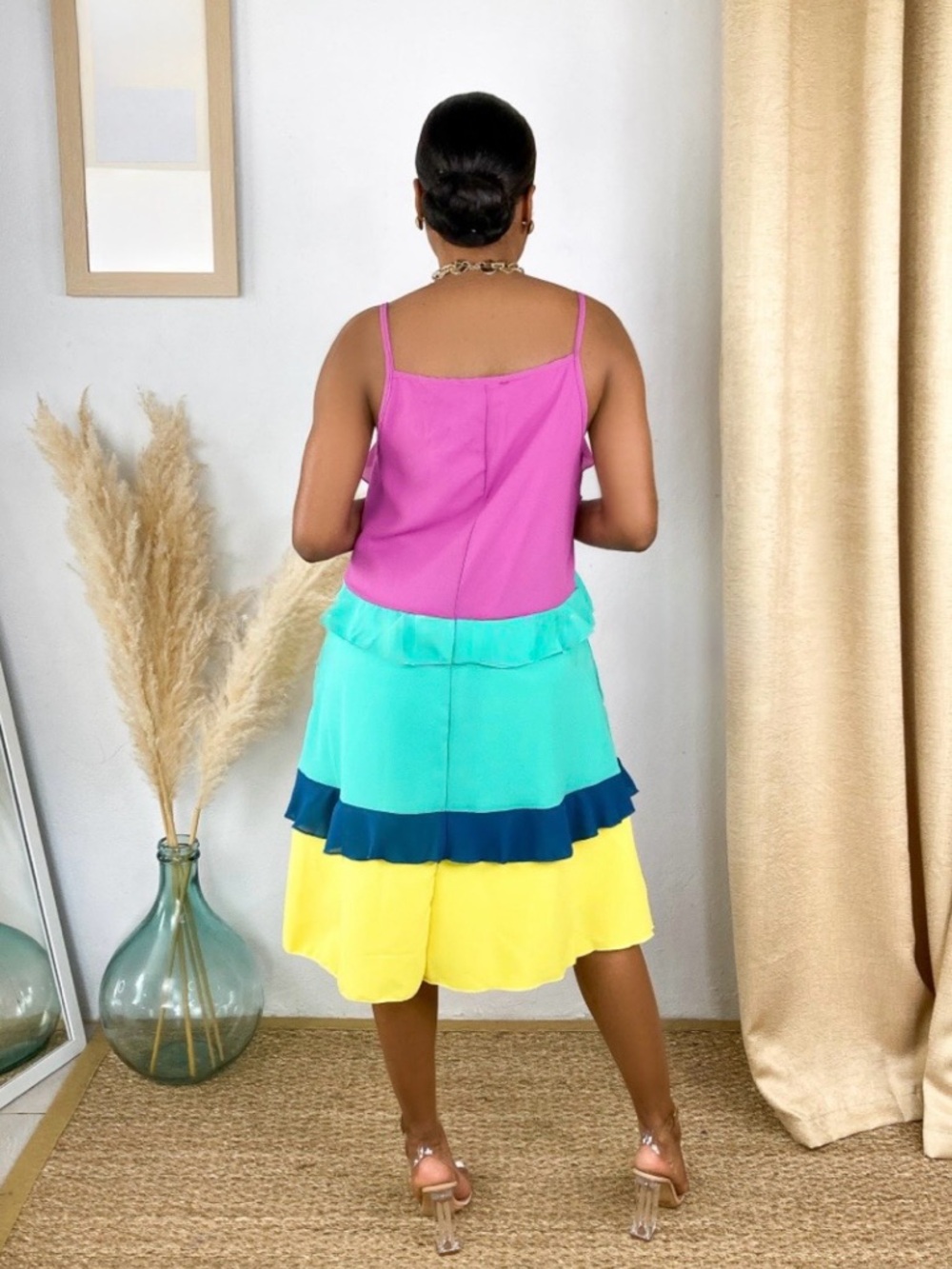 NEW [Haptics] Pocketed Color Block Tiered Ruffle Midi Dress Women's Plus 3X - Picture 5 of 16